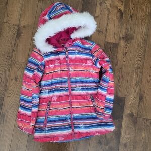 Weatherproof Kids Pink and Blue Striped Puffer Jacket Size 6